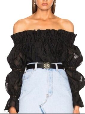 Alexis Black Off-Shoulder Floral-Texture Blouse, BNWT, M, all season top !